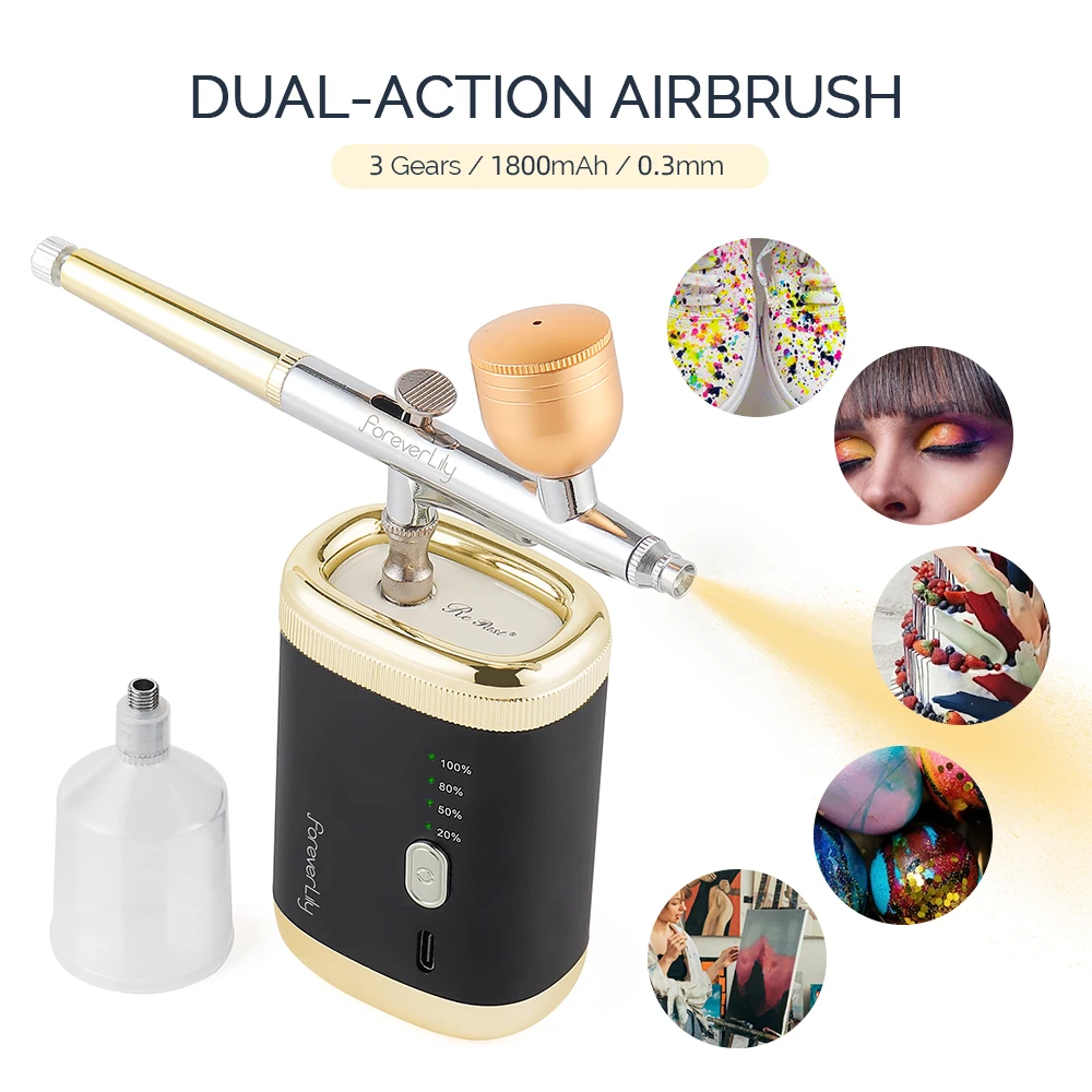 Dual-action Manicure Airbrush with Compressor Portable Airbrush for 3D Nail Printer Cake Tattoo Makeup Airspray Oxygen Injector