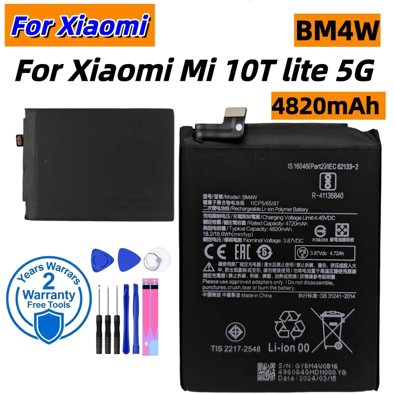 100% New High Quality BM4W Lithium Battery For Xiaomi Mi 10T Lite 5G Batteries Bateria+ Free Tools Fast Shipping High Quality