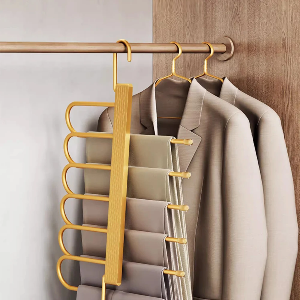 

Folding Trouser Hangers Multi layer Tie Scarf Storage Rack Durable Aluminium Alloy Pant Hangers Organizer Wardrobe Space Saver