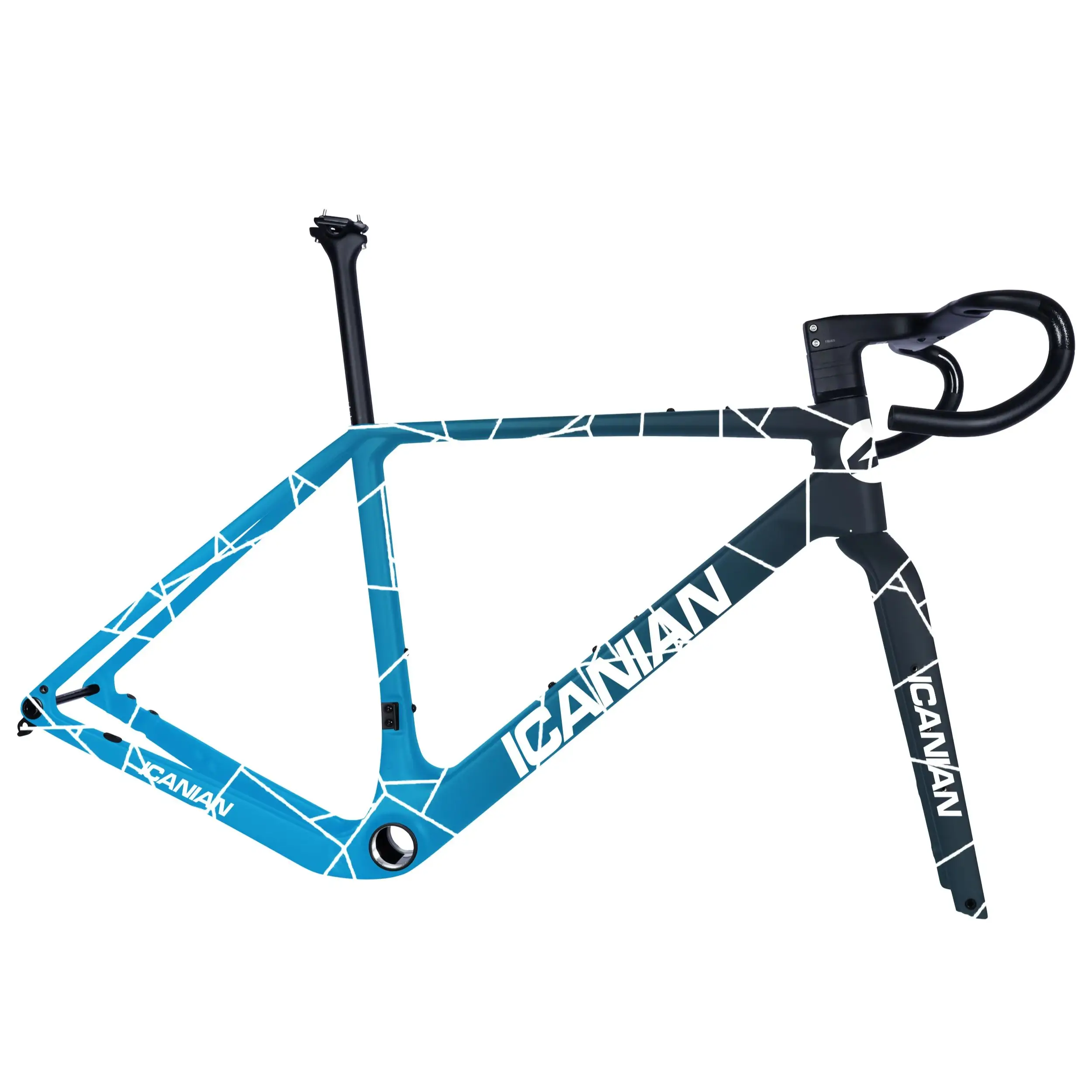 مجموعة إطارات دراجة الحصى الجديدة من الكربون من ICAN مع إطارات دراجات على مستوى المنافسة UDH G9 UCL تتضمن المقبض والشوكة