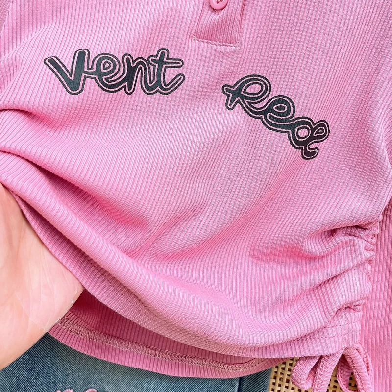2024 Autumn Spring New Girls Clothing Set Draw Rope Long Sleeve Shirt+Letter Print Jeans 2Pcs Suit For 3-8 Years Fashion Outfits image 5