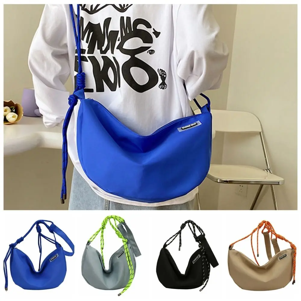 

Half-moon Shape Nylon Crossbody Bag Solid Color Zipper Dumpling Shoulder Bag All-match Stroge Bag Sports Message Bag Streetwear