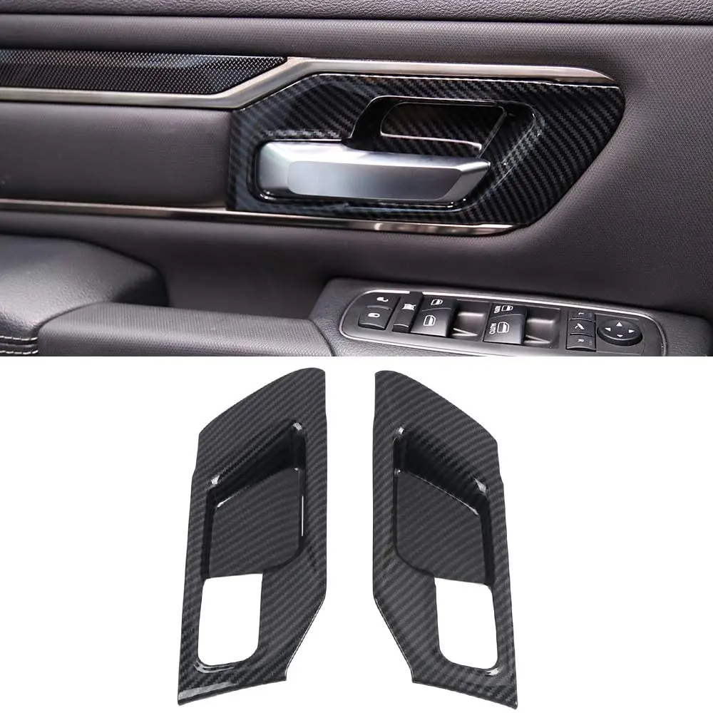 for Dodge Ram 1500 2019 2020 Car Accessories Side Inner Door Handles Bowl Cup Cover Trim ABS Carbon Fiber Grain