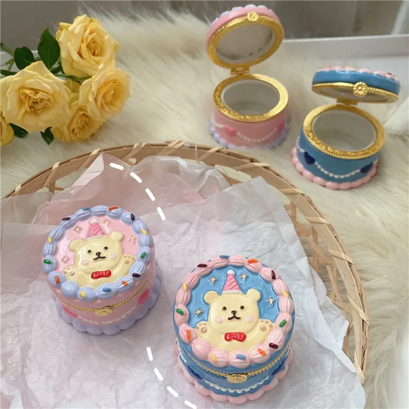 Hand-Painted Ceramic Trinket Box, Cute Bear Jewelry Organizer Case,Creative Dresser Vanity Display Storage,Kawaii Gift for Girls
