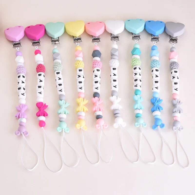 Customizable Personalized Name Silicone Beads Baby Pacifier Clip Chain Holders Toddler Shower Gifts Dummy Clips Gift BPA FREE