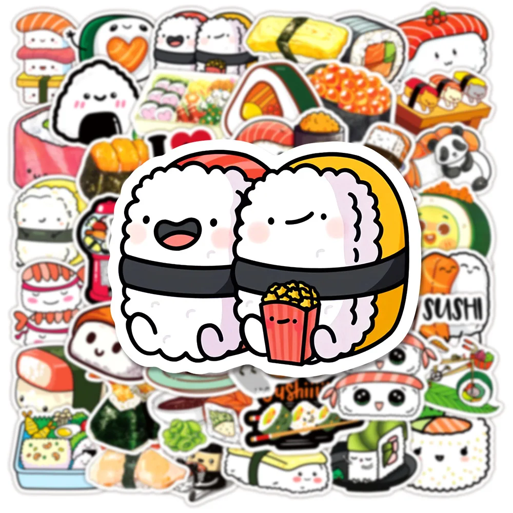 

50PCS Japanese Food Sushi Funny Cute Cartoon Doodle Stickers Waterproof Decal DIY Water Cup Pencil Box Scrapbook Notebook