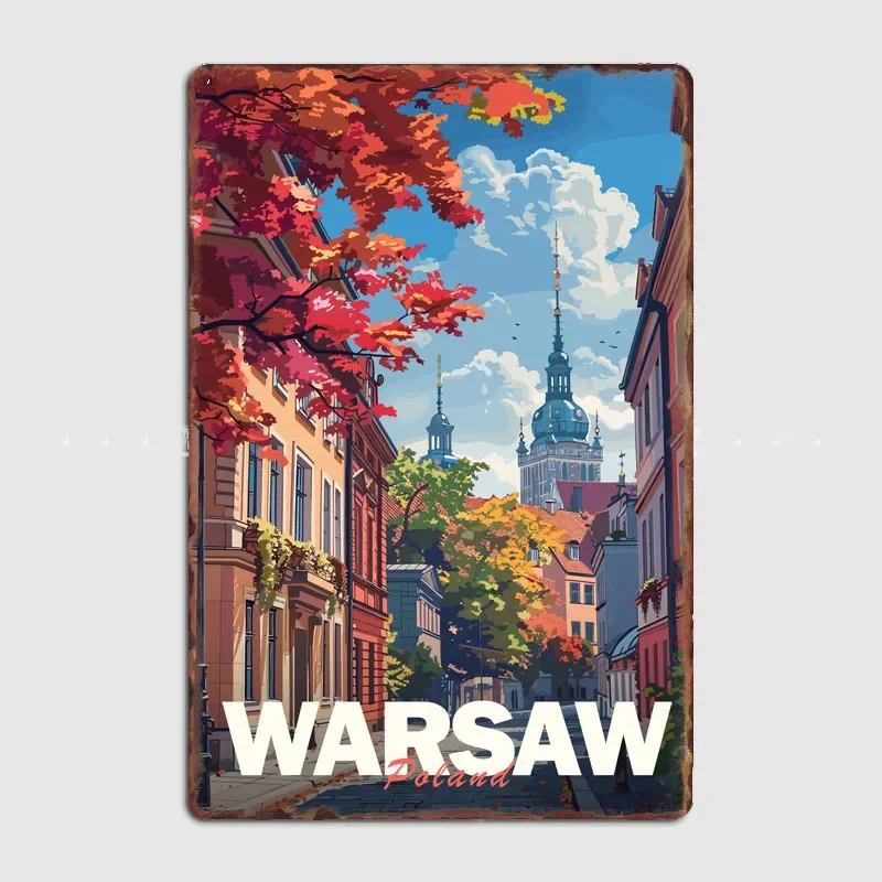 Warsaw City Travel Scenery Sights Retro Poster Metal Sign Garage Club Indoor Room Decor Wall Decor Custom Tin Home Decor