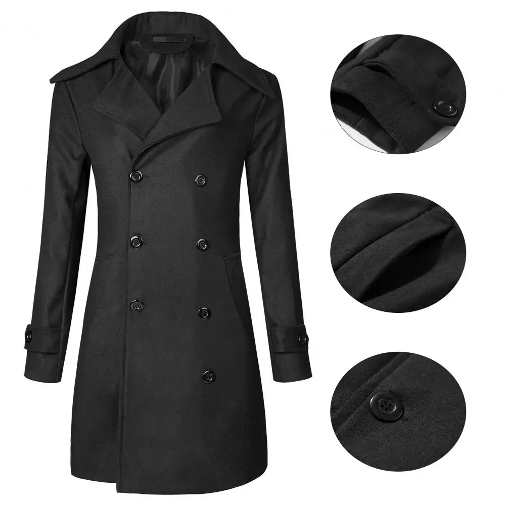 

Stylish Long Trench Coat Male Windproof Pockets Jacket Turndown Collar Streetwear Men Overcoat for Outdoor