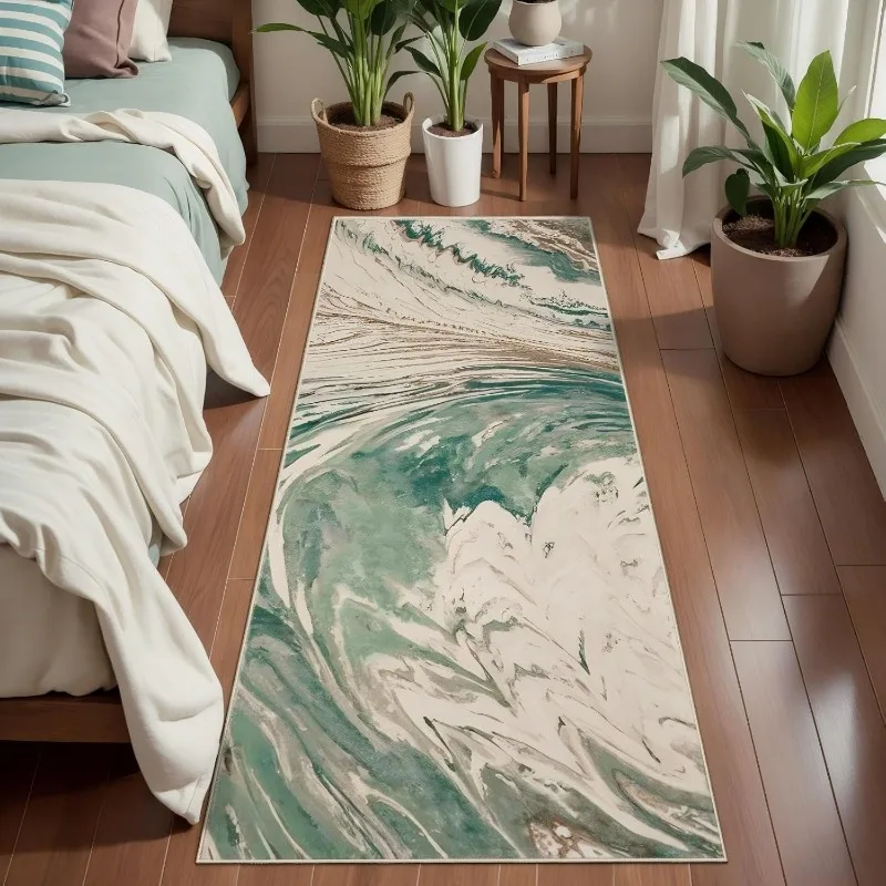 Ink Marble Runner Rug Absorbent Non-Slip Long Hallway Mat Scandinavian Style Abstract Pattern Floor Carpet for Living Room Decor
