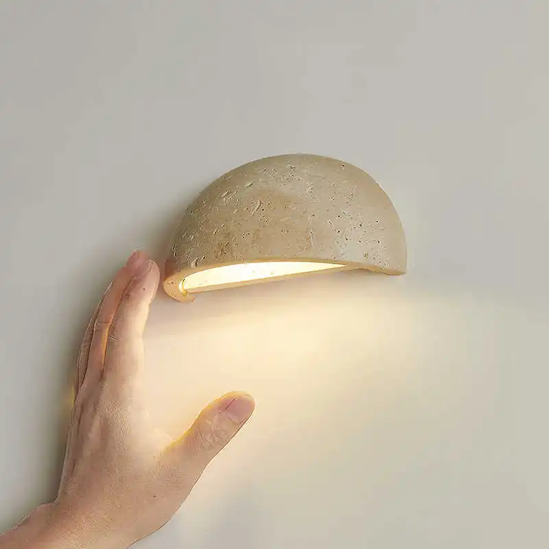 

Кремовый стиль полукруглый желтый пещерный камень светодиодные настенные светильники скандинавский креативный прикроватный светильник для спальни настенные светильники балкон в помещении