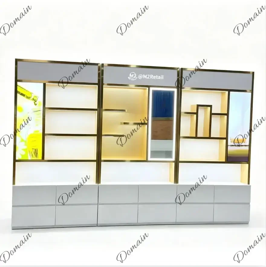 9DI Macron Modern Stainless Steel Beauty Display Cabinet For SPA & Salon, Professional Retail Shelving Unit ,Fully Assembled U
