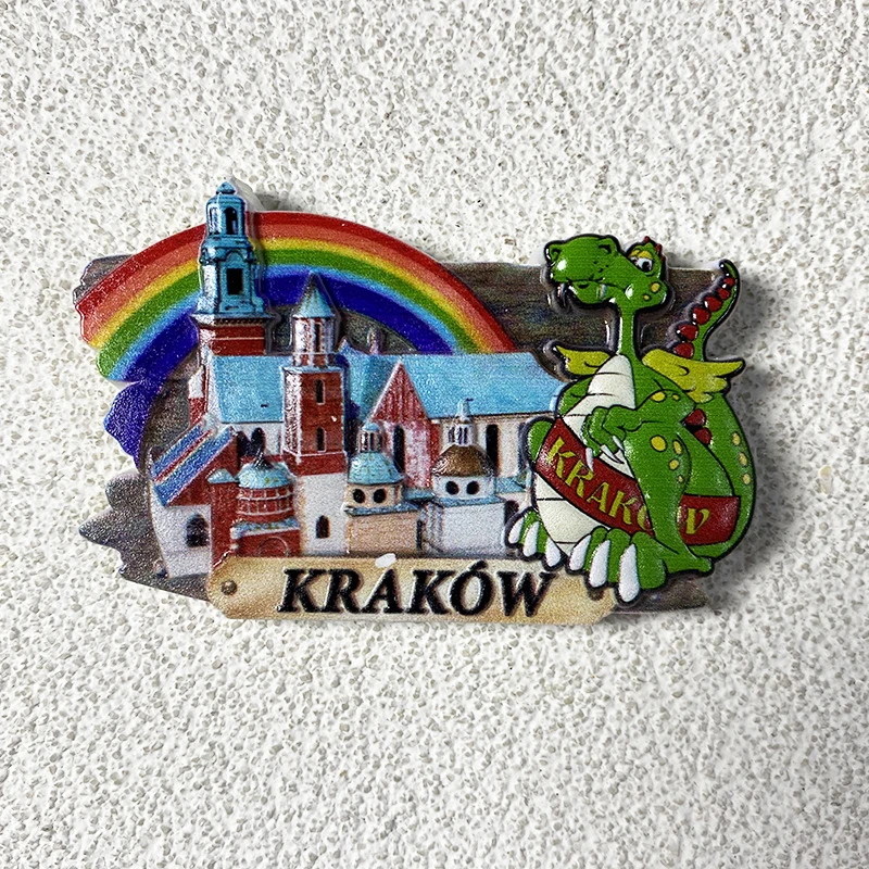 Krakow Poland cultural tourism souvenirs dinosaur pattern decoration 3d three-dimensional building magnetic refrigerator magnet