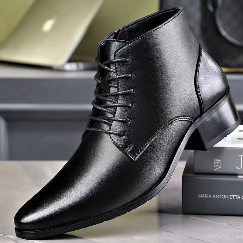 

mens casual business office dress genuine leather boots pointed toe shoes black trendy autumn winter boot gentleman ankle botas