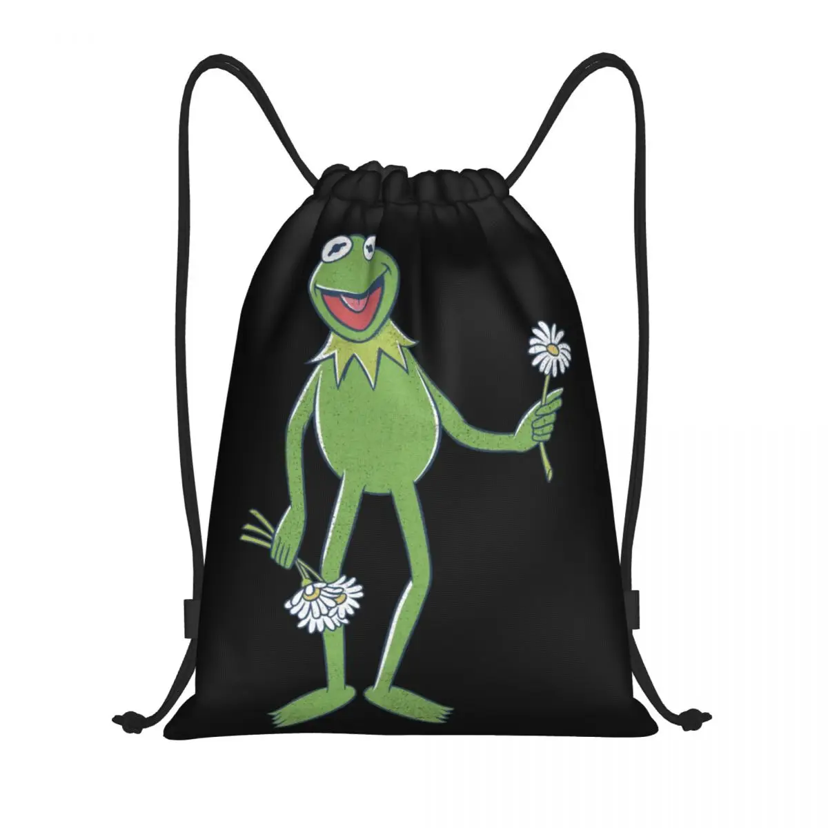 Mochila personalizada con cordón para hombre y mujer, bolso de compras con ramo de flores Kermit, Mochila deportiva para gimnasio, saco plegable de dibujos animados de Anime