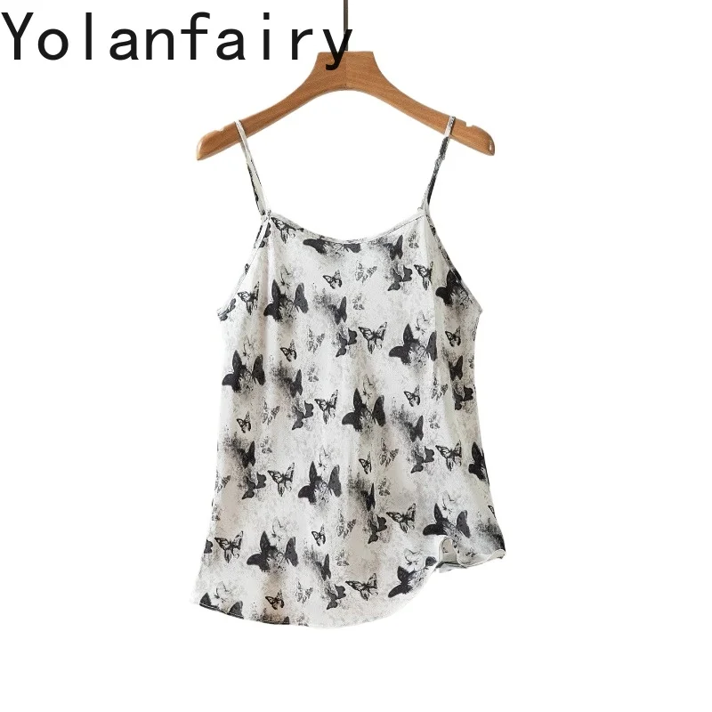 YOLANFAIRY 100%Real Mulberry Silk Tank Tops Woman Summer 2026 Fashion Printed Sling Tops Women Clothing Tanktop Camis Ropa Mujer