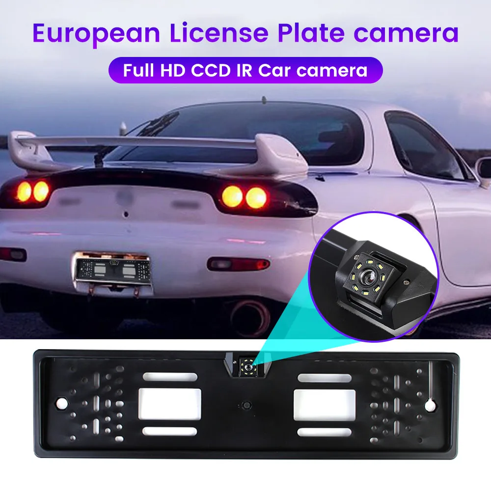الأوروبي إطار لوحة الرخصة سيارة كاميرا الرؤية الخلفية 8LED ضوء عالية الوضوح مقاوم للماء للرؤية الليلية عكس كاميرا احتياطية