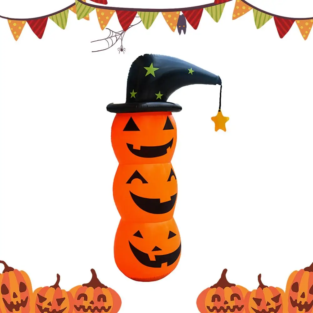 Halloween-Aufblasfiguren 4FT Niedlicher Kürbis-Hexenhut Leichte Outdoor-Halloween-Aufblasdekoration für Hof, Garten, Rasen, Terrasse, Zuhause