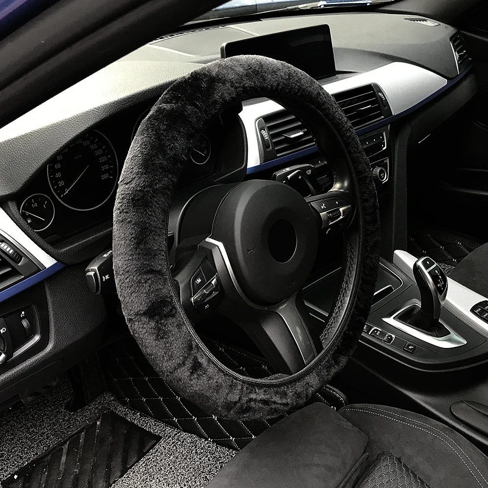 Premium weiche kurze Pelz Auto Lenkrad Abdeckung hochdichte warme Plüsch Winter Lenkrad Schutz Abdeckung 38 cm Zubehör – Detail 6