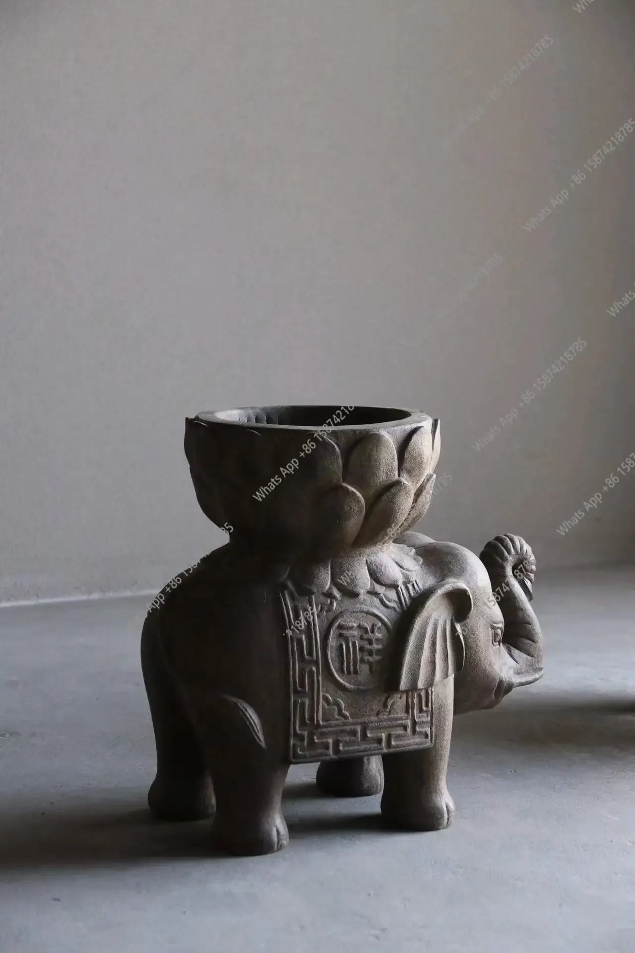 A-MX White Jade Elephant Stone Jar, Stone Pier Flower Trellis, Chinese Courtyard Garden Decoration Ornaments, Tea Room Study
