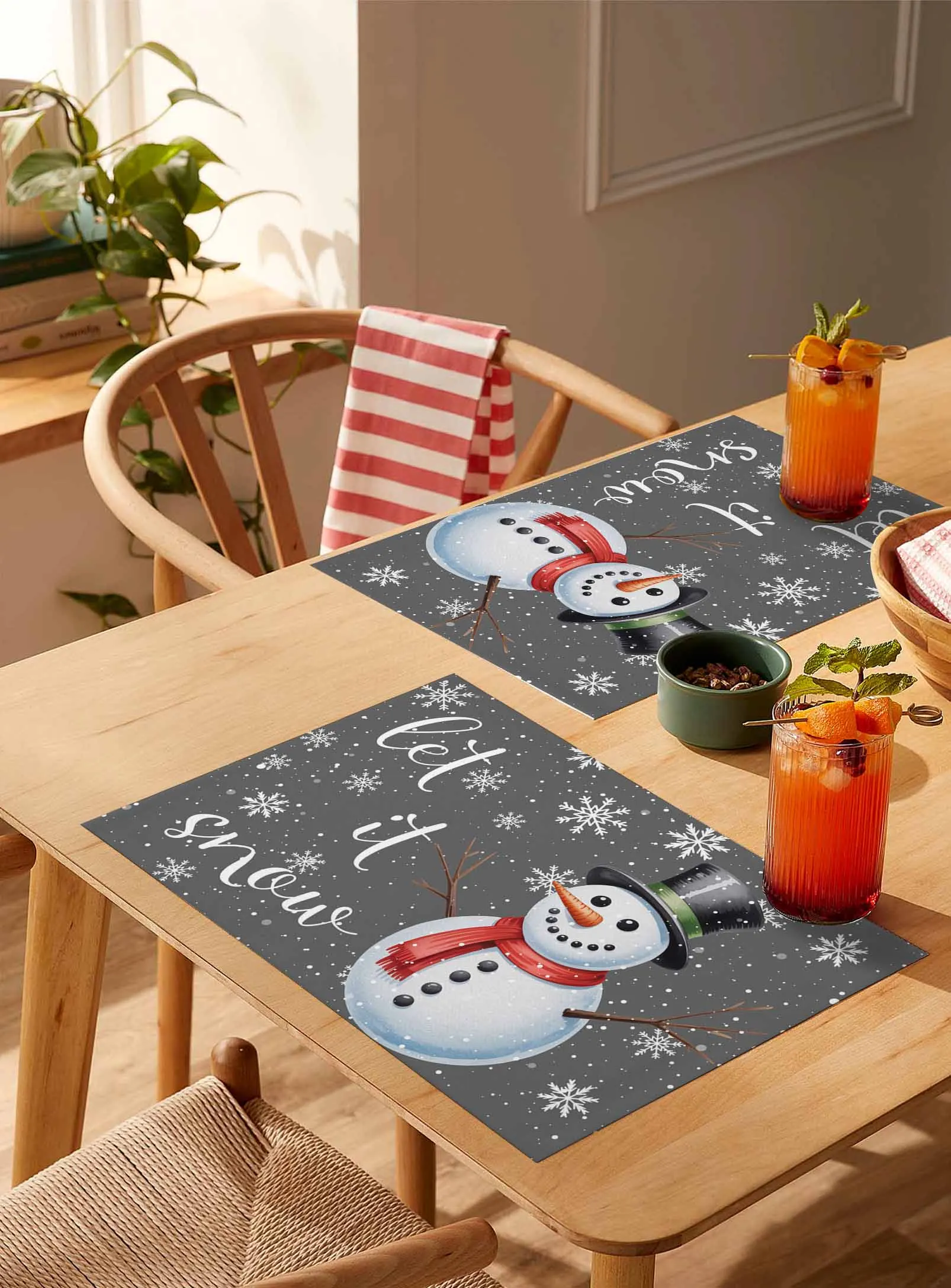 

4/6 Pcs Let Snow Snowman Snowflake Placemat Wedding Party Dining Decor Linen Table Mat Kitchen Accessories