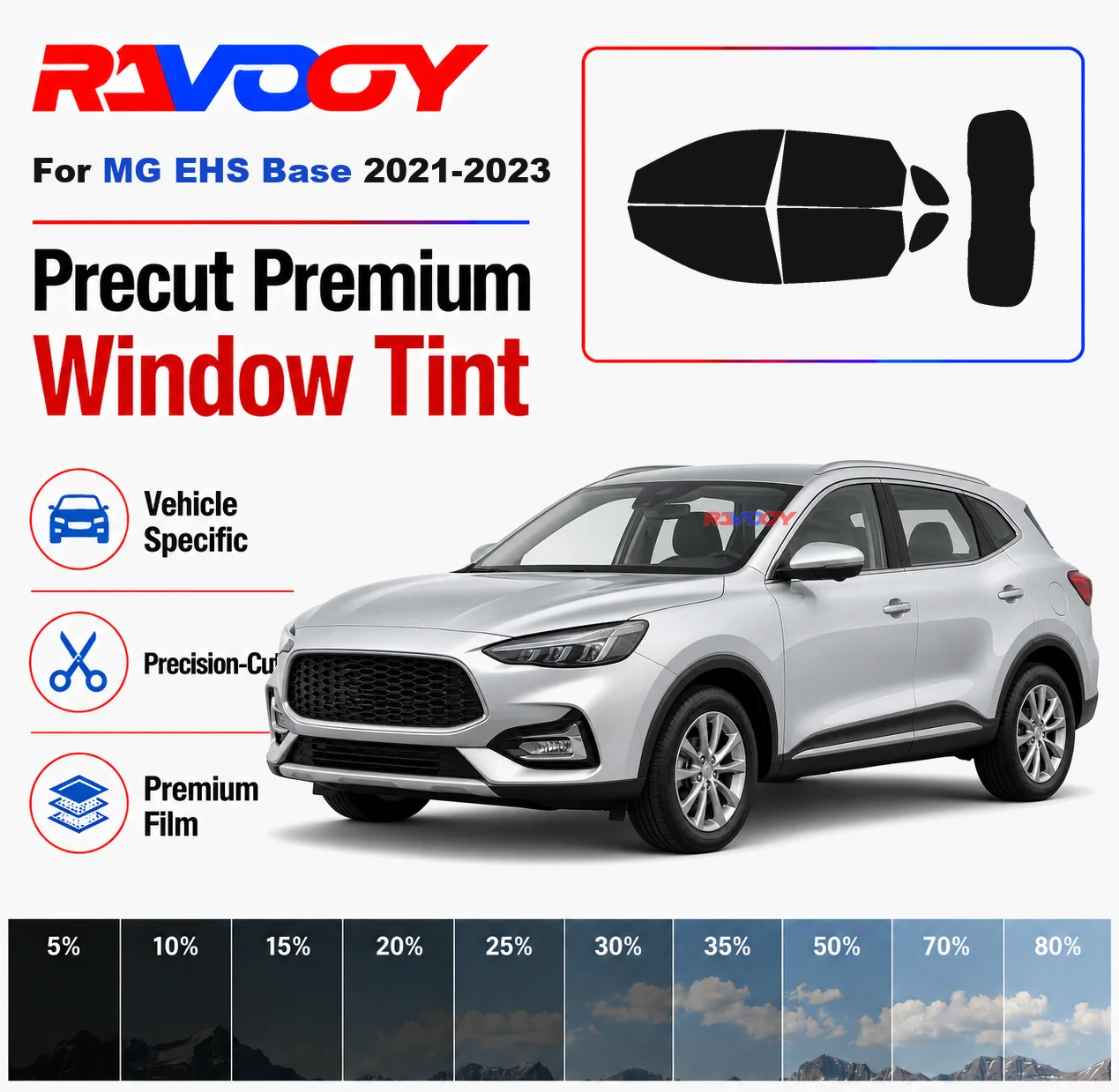 Premium Precut Window Tint Kit Front Windows Rear Windows Rear Windshield For MG EHS Base 2021-2023 Car Solar Nano Ceramic Film