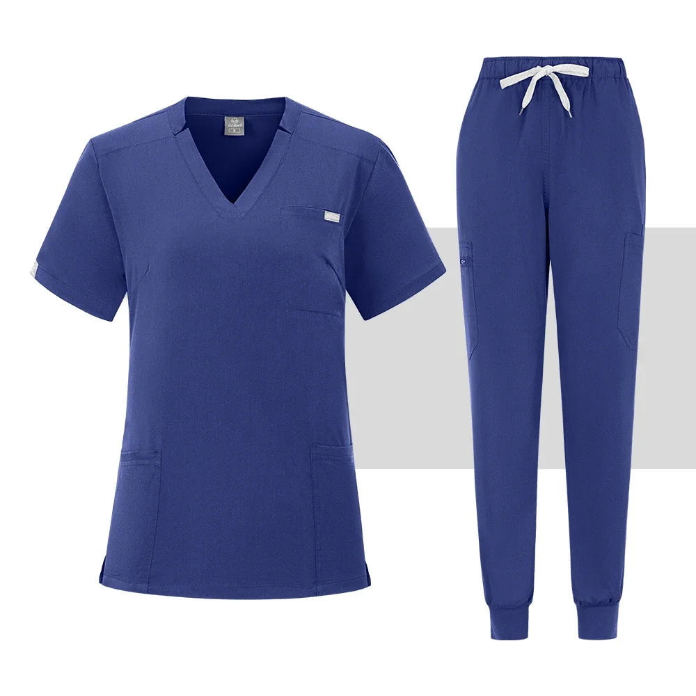 ชุดพยาบาลผ่าตัดสำหรับผู้หญิงชุดเสื้อ + กางเกงแขนสั้นชุดพยาบาลคลินิกทันตกรรมสำหรับร้านเสริมสวย