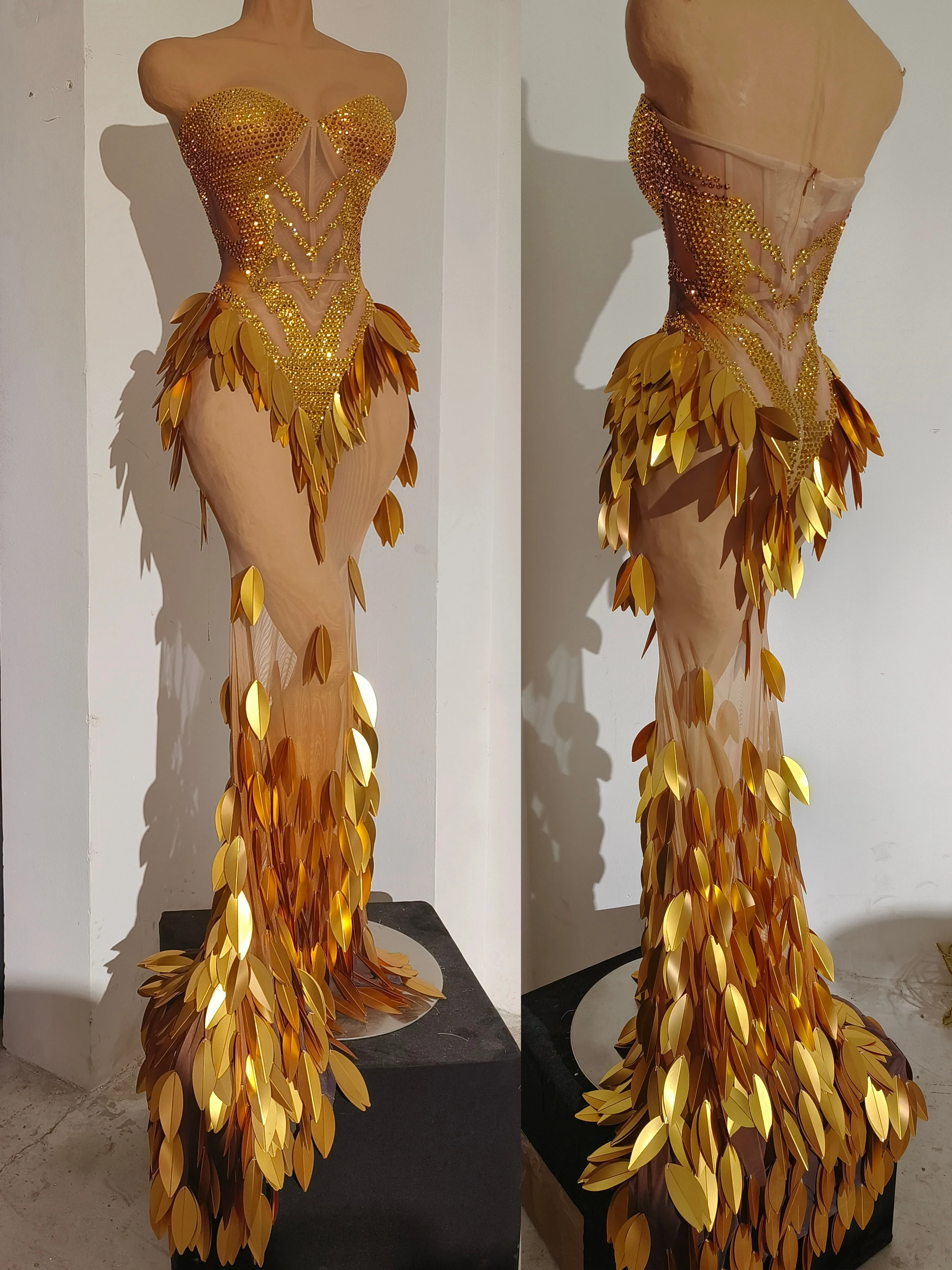 

Блестящее платье макси без бретелек с сетчатыми вставками и стразами, золотое, для вечеринок, ночных клубов, выступлений, костюм для дня рождения