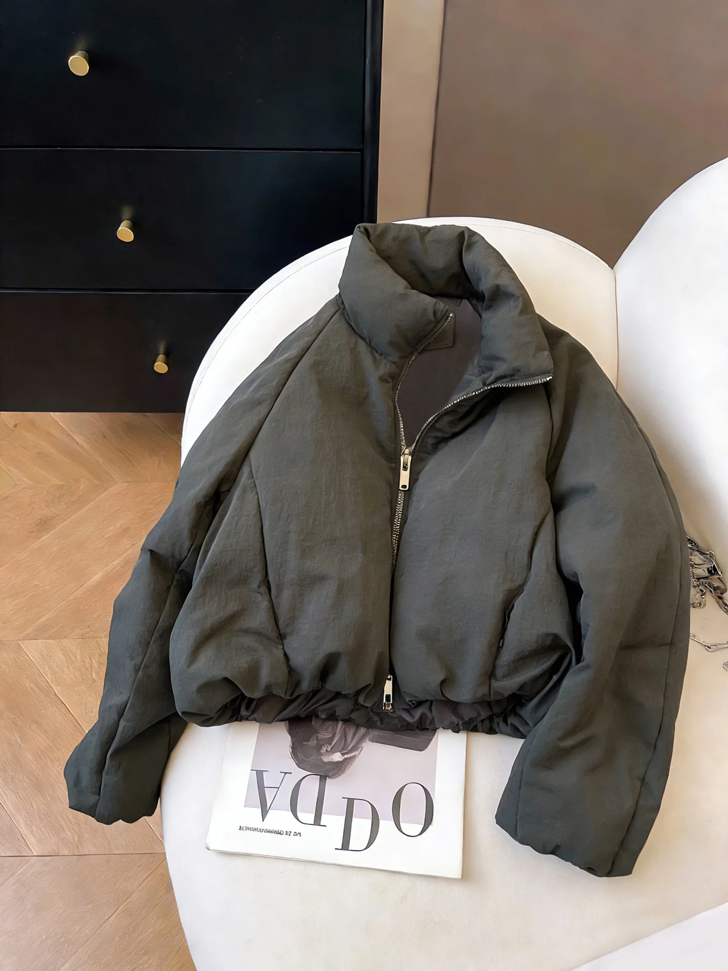 

Корейское однотонное хлопковое пальто в стиле ретро с воротником-стойкой, свободная посадка, осенне-зимнее модное универсальное хлопковое пальто