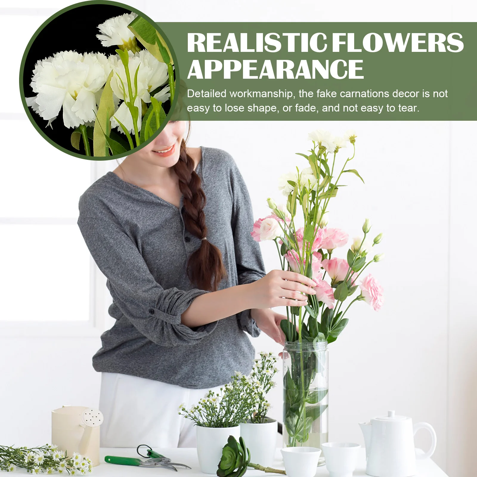 

2Pcs Artificial Carnations Flowers Long- Floral Decorations for Home Party Wedding Faux Realistic Carnations