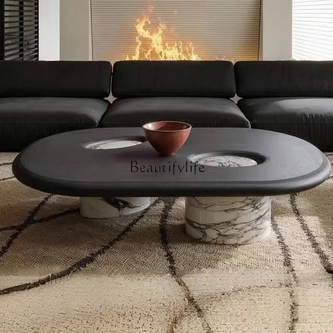 

LXItalian minimalist furniture household marble special-shaped solid wood coffee table coffee table
