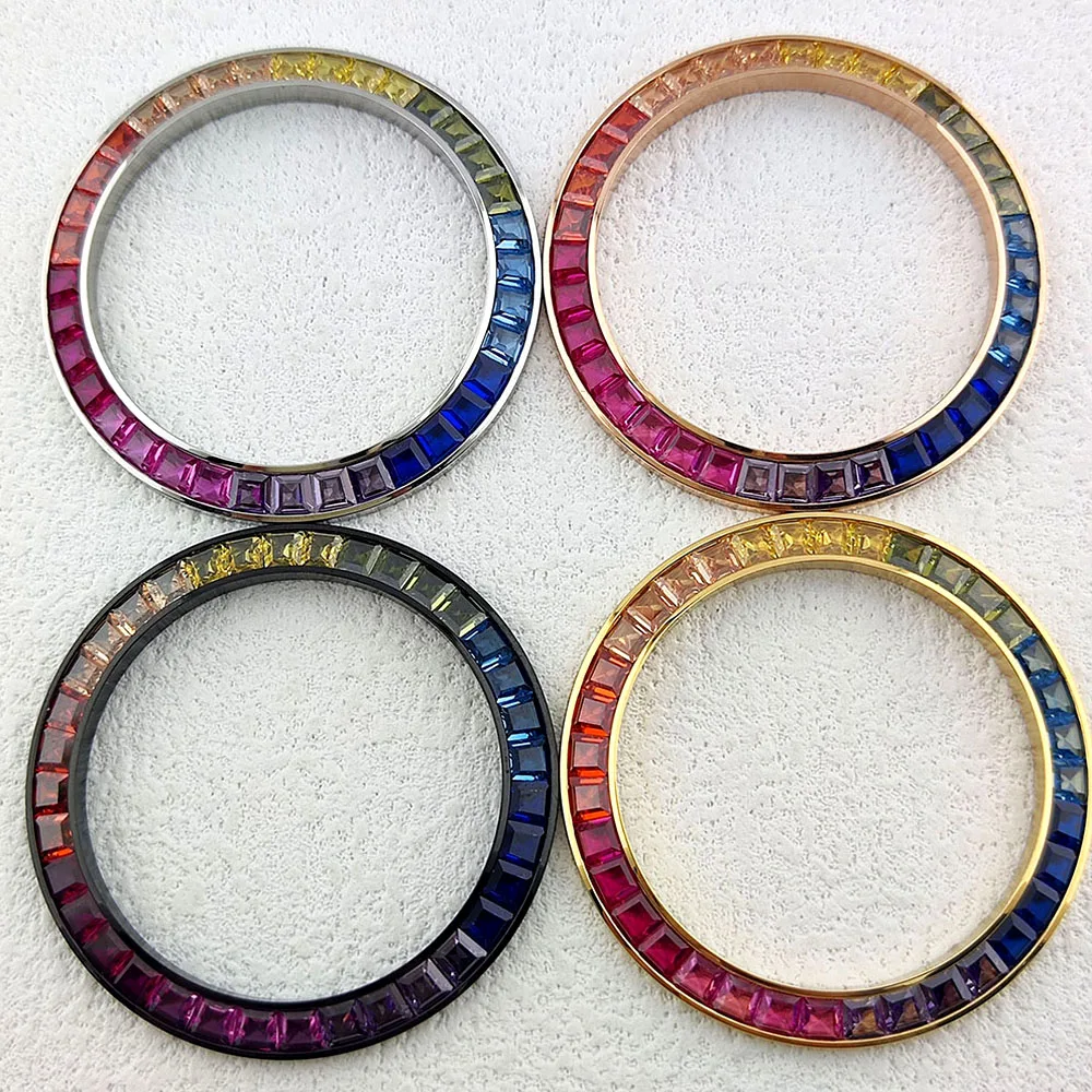 

39.3mm*31.5mm VK63 watch bezel Colored gemstones Metal bezel Custom Watch replacement parts Suitable for VK63 4613D 4130 watch c