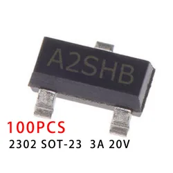 100PCS/LOT SI2302 SOT-23 2302 3A 20V SMD Field Effect Transistor N-Channel MOS-FET Marking A2SHB Good quality