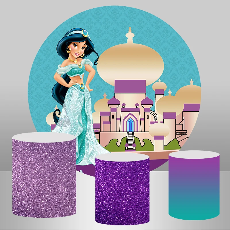 Aladdin Jasmine Princess Round Backdrop For Photo Studio Turquoise Purple Girls Birthday Party Circle Backgrounds Custom