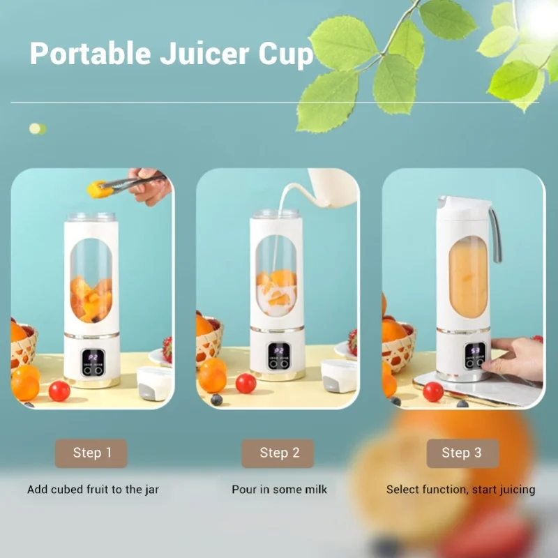 Travel Electric Blender Portable Juicer Cup 450ml USB Rechargeable Powerful Blending For Home Kitchen Office