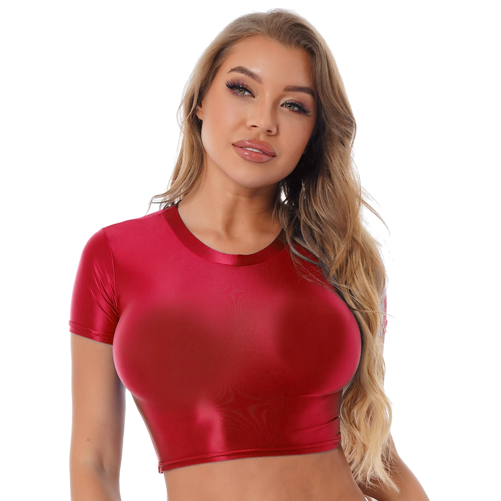 Seksowne damskie obcisłe dopasowany T-shirt topy z okrągłym dekoltem gładkie krótki Top jednolity kolor Femme Tank Camis siłownia odzież sportowa