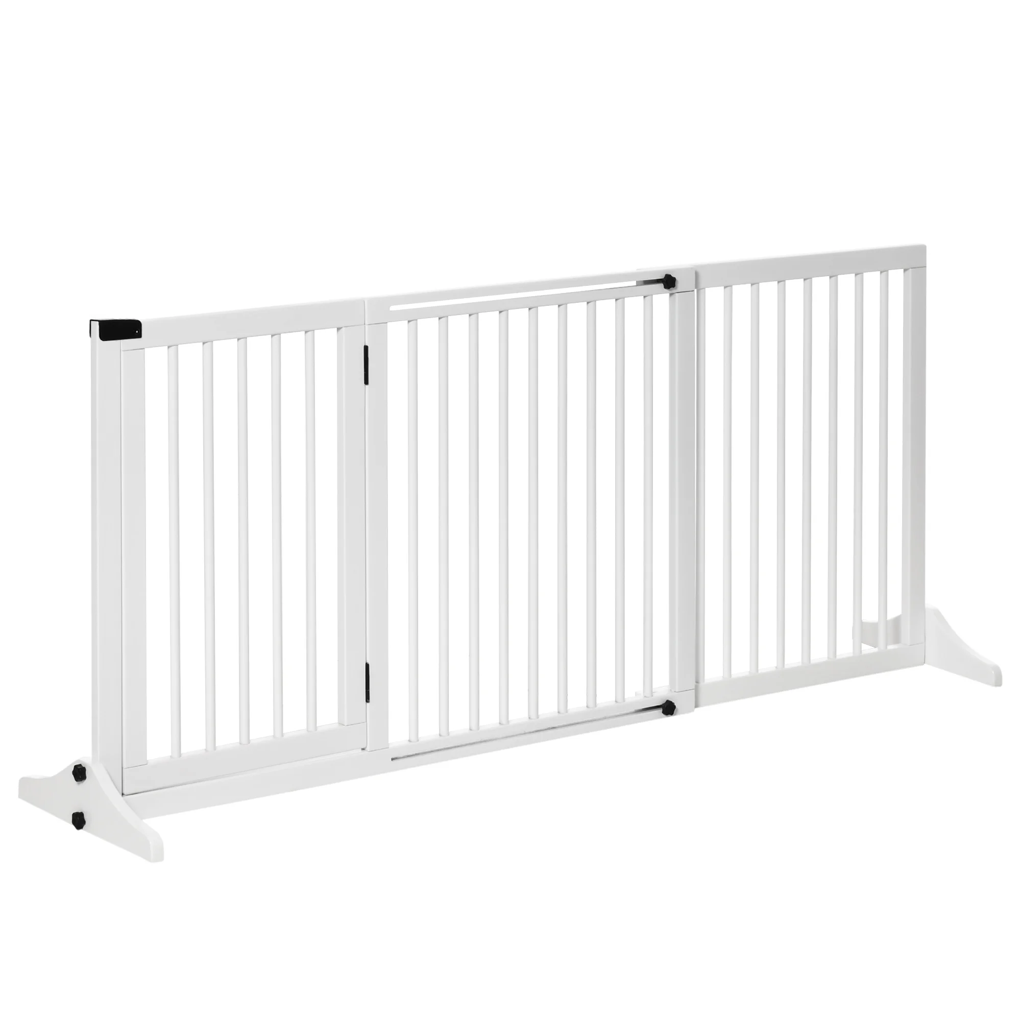 

Adjustable Wooden Pet Gate, Freestanding Dog Fence for Doorway, Hall, 3 Panels w/ Safety Barrier, Lockable Door, White