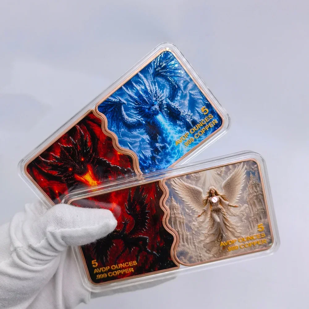 2 Types Puzzle Design 10 OZ .999 Pure Copper Bar Ice Fire Dragon Angel Metal Medallion Fantasy Beast Collectible Souvenir Gift