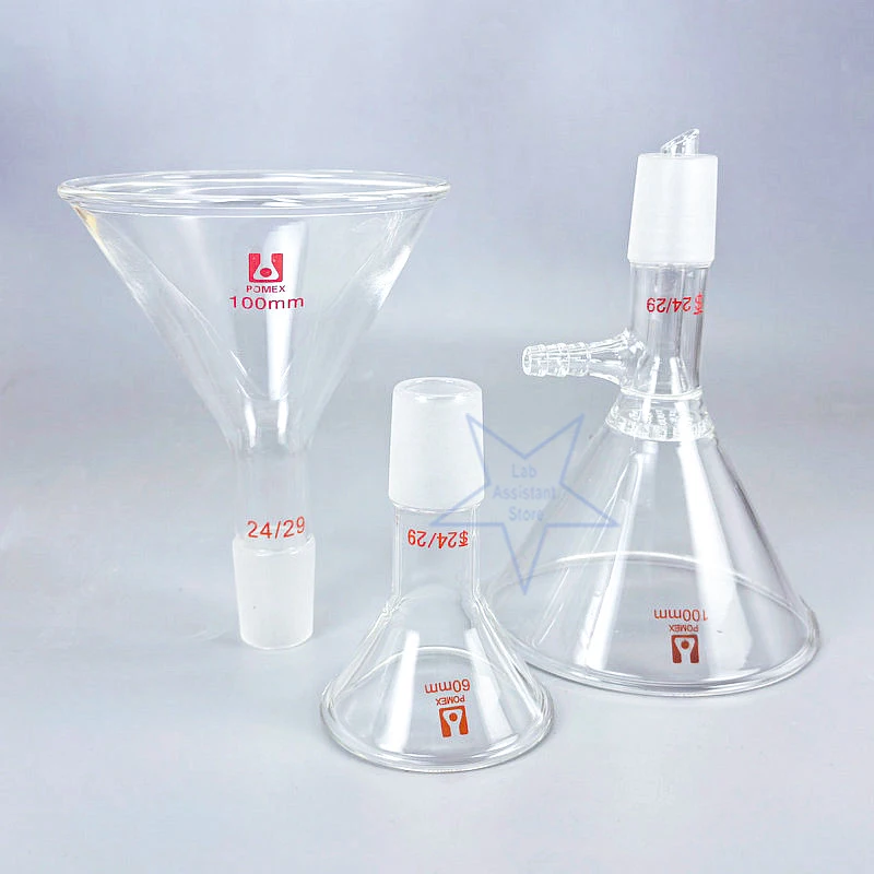 1Pcs Lab Glass Büchner Funnel with Sintered Disc Triangular Vacuum Filtration Apparatus, & Feeding Funnel for Chemistry Analysis