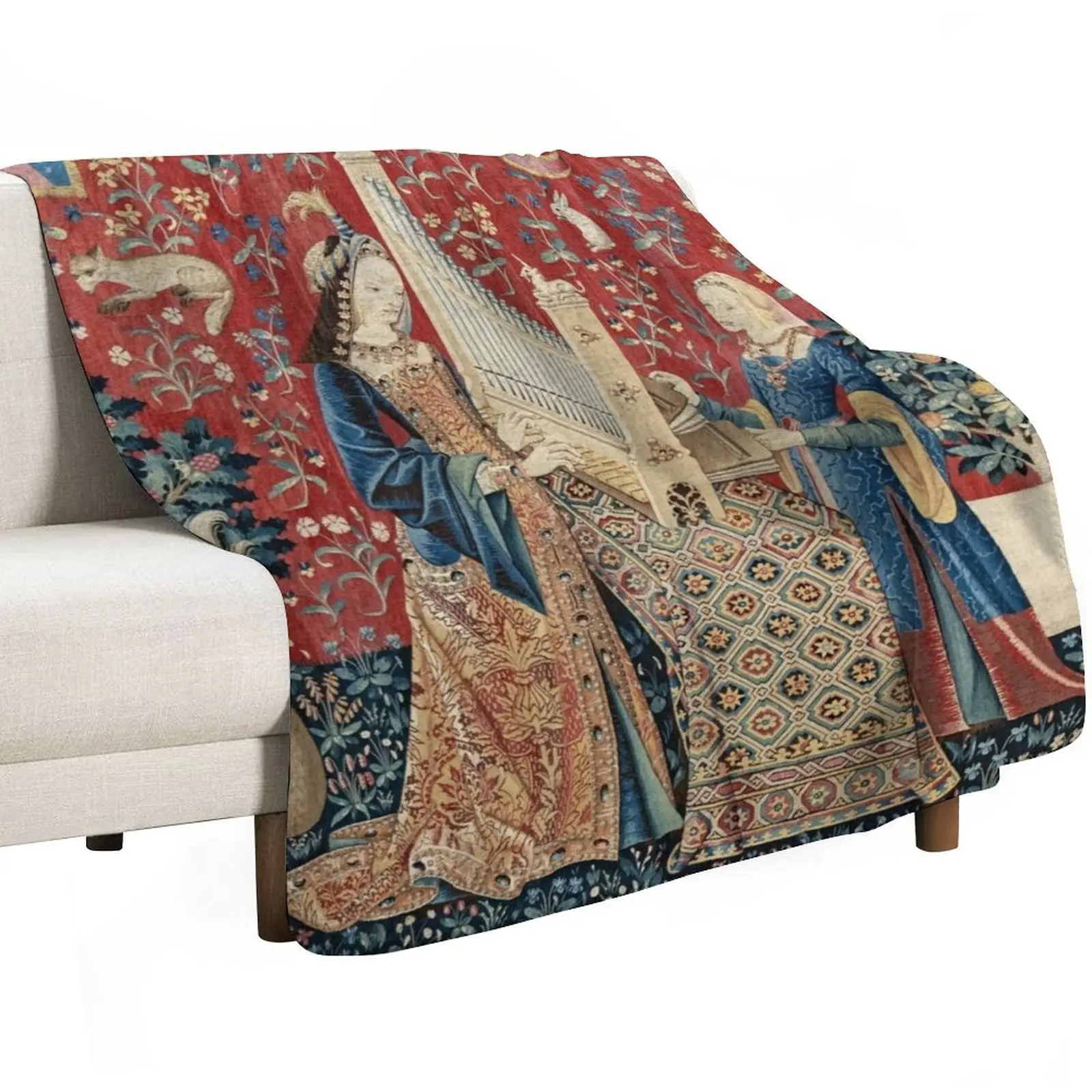 

The Lady and the Unicorn Hearing Throw Blanket Furry Decorative Sofa Sofa Throw christmas decoration Blankets