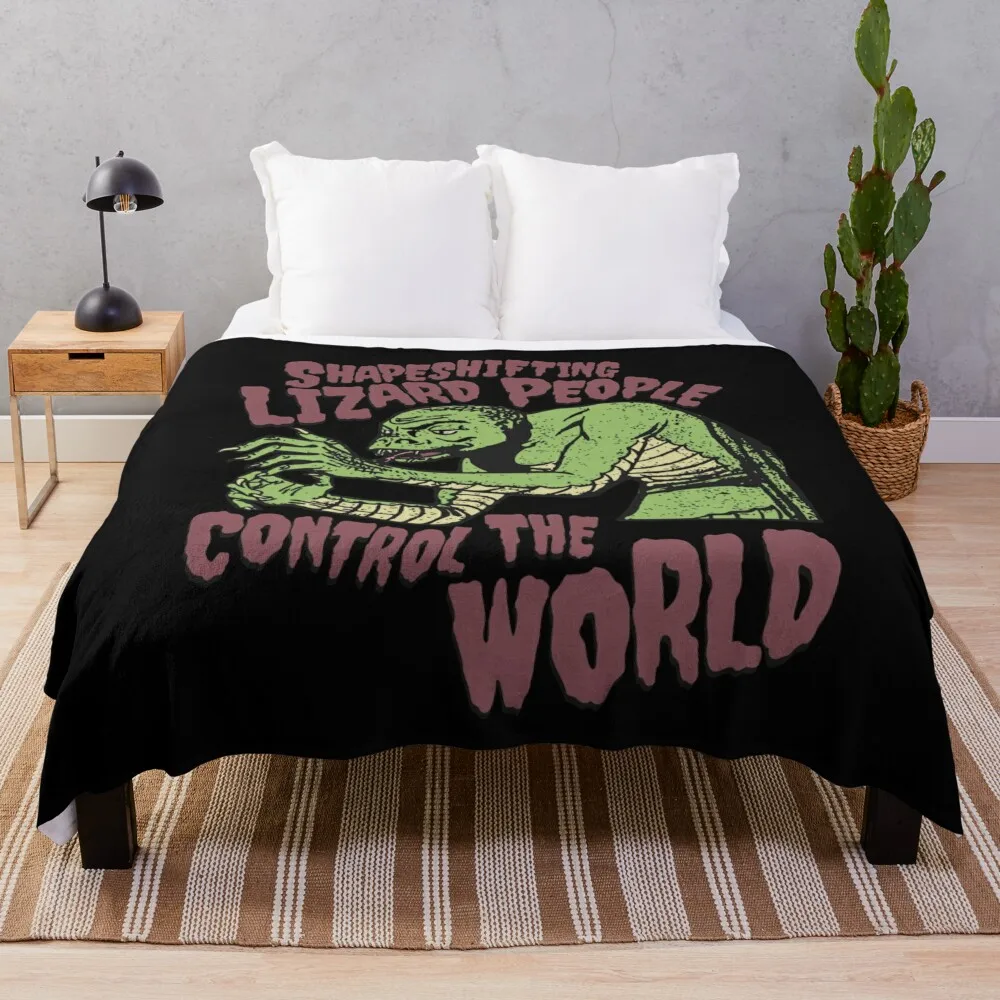 Shapeshifting Lizard People Control The World Alien Conspiracy Horror B-Movie Tee Throw Blanket Luxury St for winter Blankets