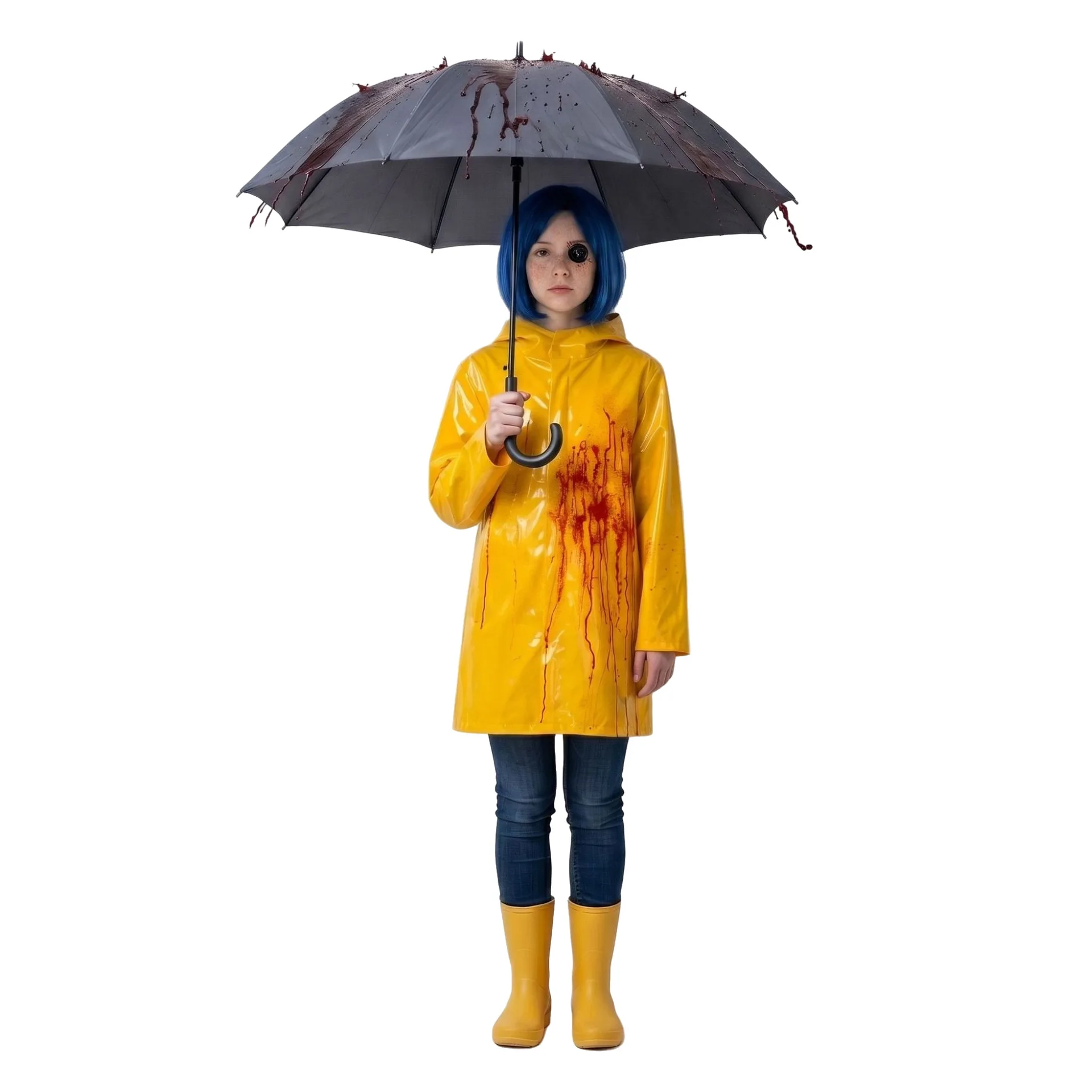 Caroline Children's Yellow Raincoat Halloween Party Costume Movie Stage Performance Outfit Traditional Chinese Ethnic Wear