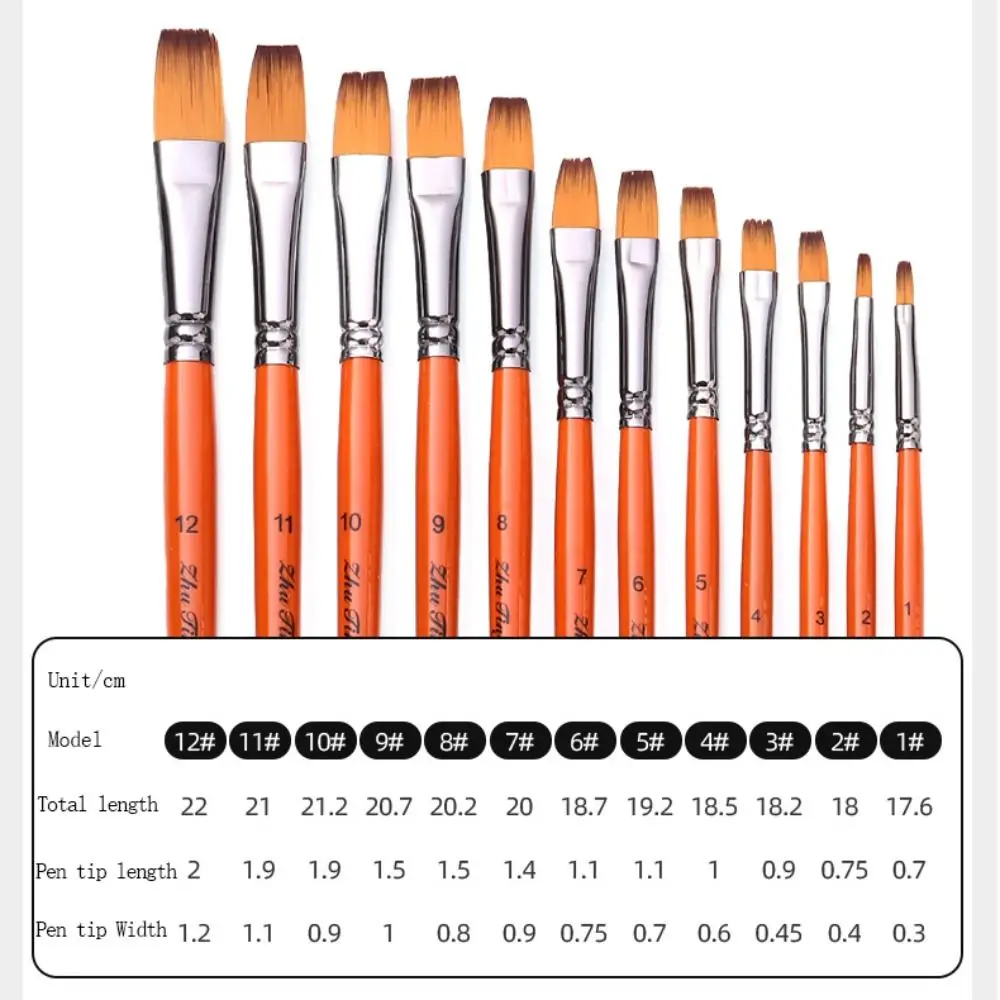 12pcs/set Multifunctional Painting Brush Set Nylon Professional Watercolor Drawing Brushes Orange Wooden Handle
