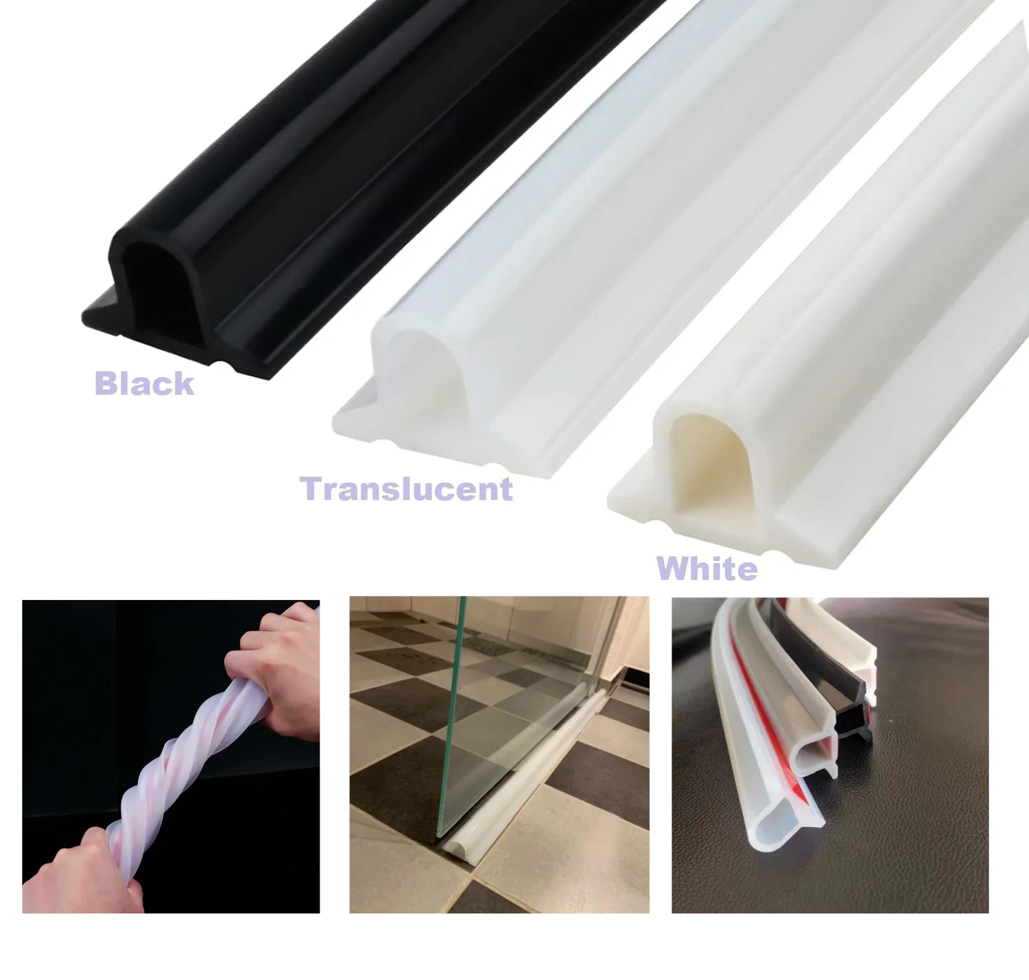 1PC 1/2m Silicone bathroom water stopper flood barrier dam D shape Sealing strip for Glass door Shower dry and wet separation