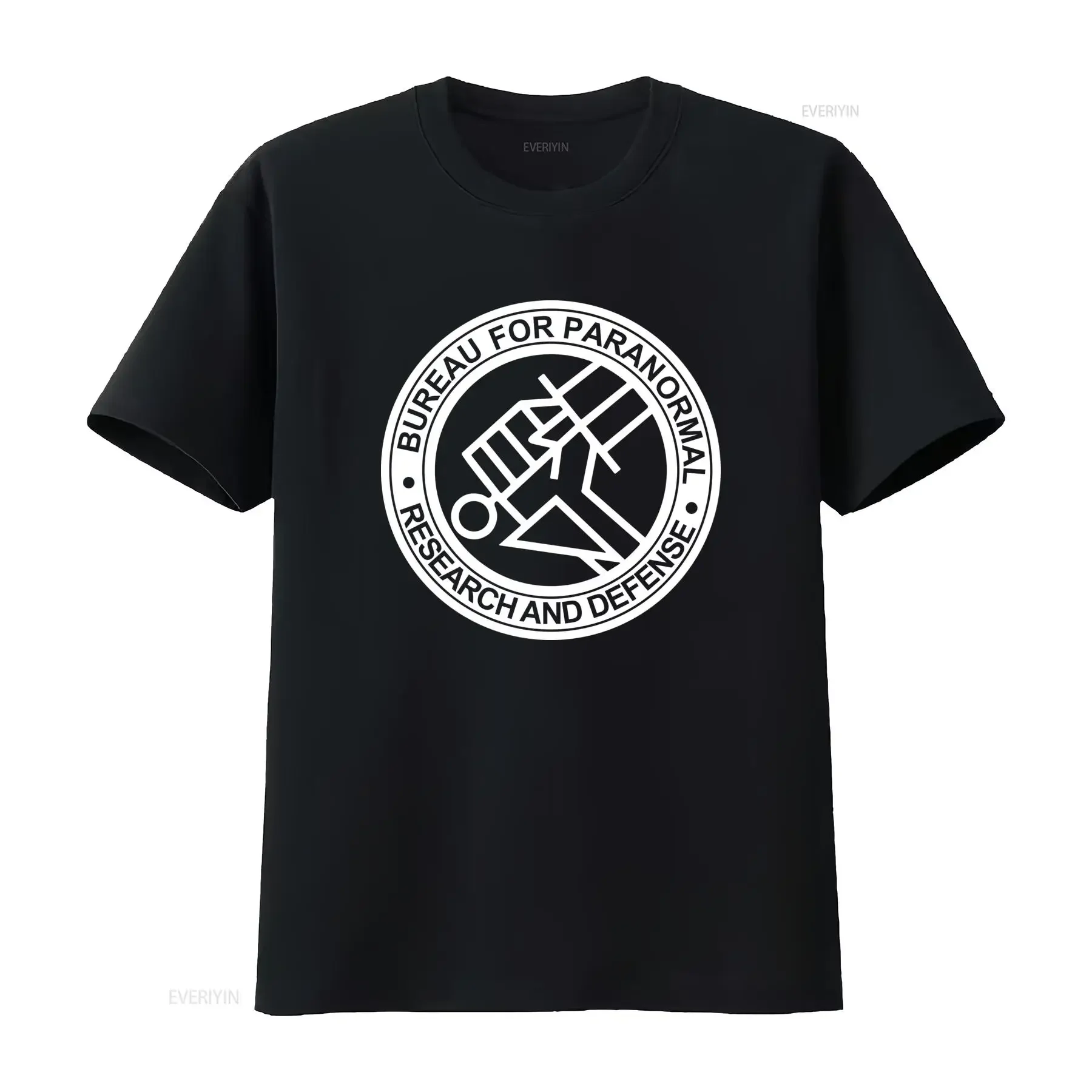 Cool Black White Line Art Paranormal Research Defense Bureau Print Streetwear Casual T Shirt vintage Washed Unisex fashion