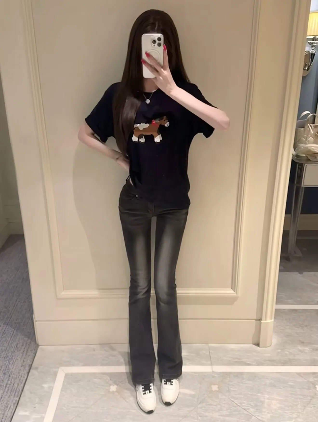 

Low Waist Flared Pants Women's Butt Lifting Straight Leg Slimming Elastic Versatile Cotton Stretch Denim Spring Season Ladies