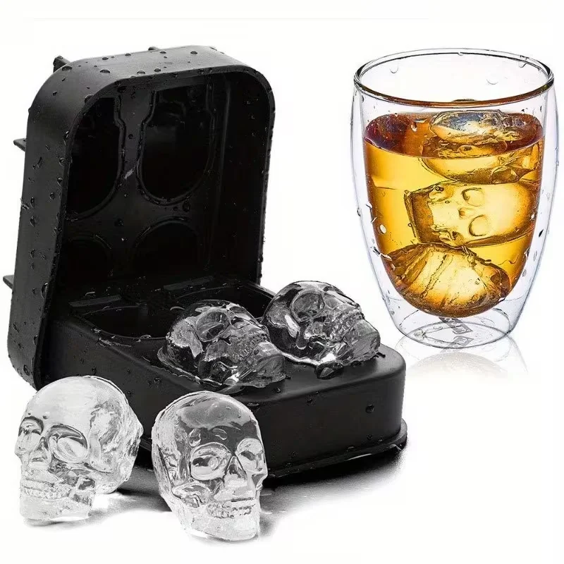 Halloween Skull Ice Cube Mold Food Grade Silicone Ice Ball Maker Easy Release Whiskey Cocktail Diamond Rose Sphere Ice Mold