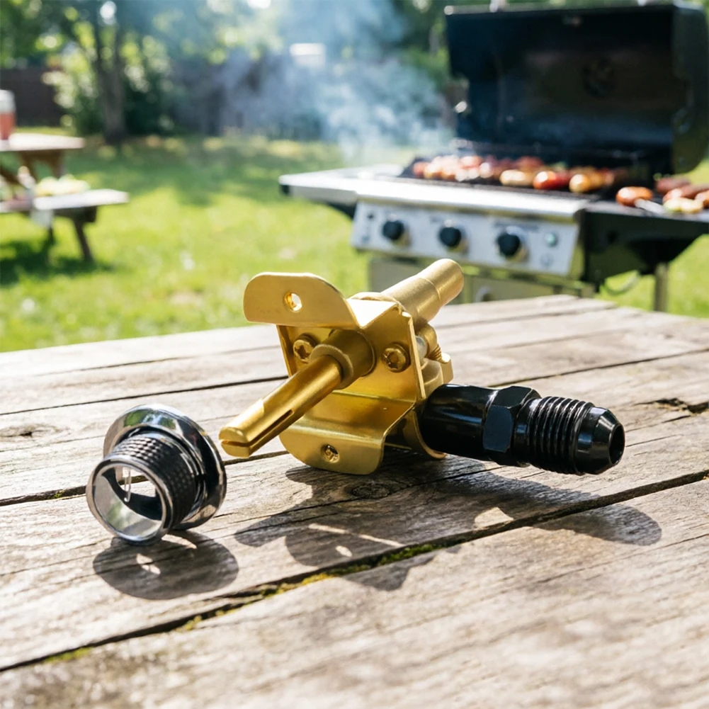 Brass BBQ Gas Grill Control Valve Assembly with Chrome Knob for Outdoor Propane Grills Fire Pits and Patio Heaters