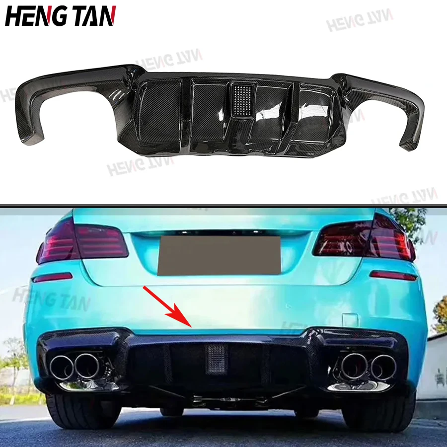 Carbon Fiber Car Rear Bumper Diffuser Lip Spoiler With Lamp for BMW 5 Series F10 F18 2011-2015 Upgrade Body kit