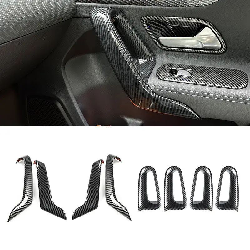 For Mercedes Benz A-Class W177 CLA C118 2019 2020 2021 Car Carbon Fiber Texture Interior Door Handle Armrest Frame Cover Trim