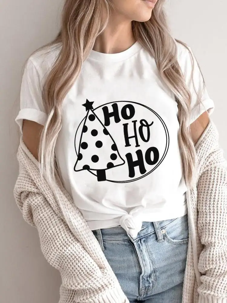 Moda Nowy Rok T-Shirts Print Top Graphic Tee Tree Star Lovely 90S Trend Wesołych Świąt Women Holiday Casual Shirt Clothing